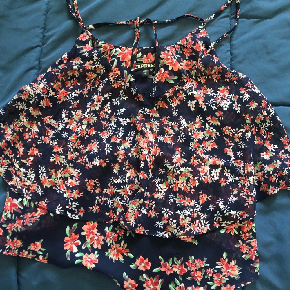 Express Women’s Small Flowered Pattern Crop Top - image 1